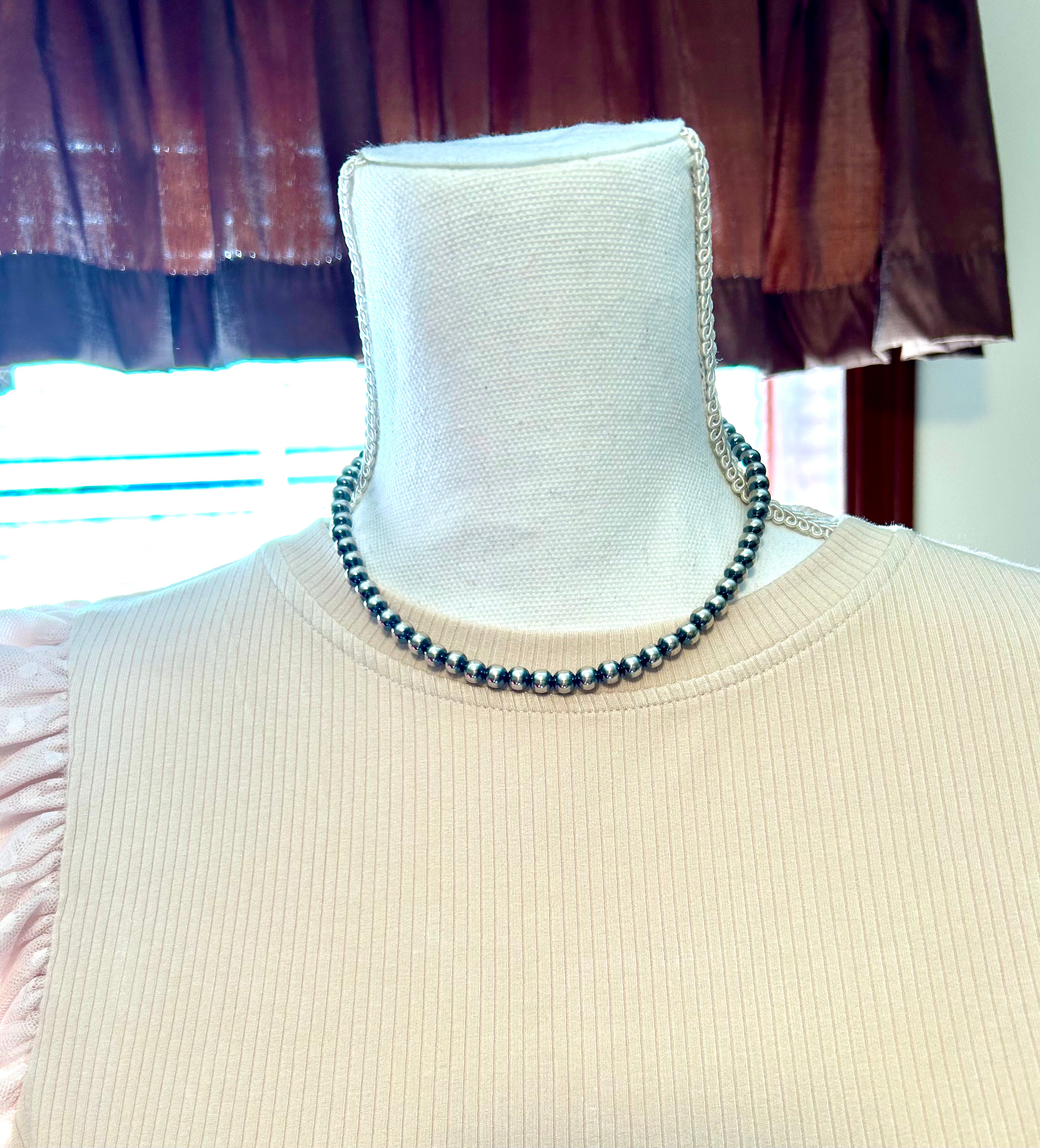 6mm 14 inch Sterling Silver Pearl Necklace