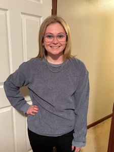 Ribbed Knit Round Neck Pullover Sweatshirt