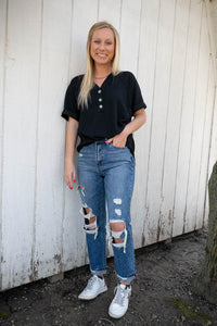 Super High Rise Distressed Cuffed Mom Jean