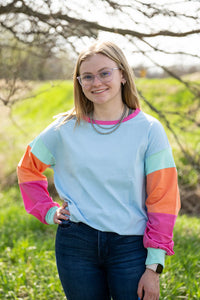 Blue Colorblock Patchwork Long Sleeve